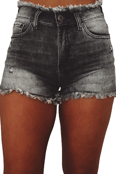 Acid Wash Raw Edge Skinny Denim Shorts - L & M Kee, LLC