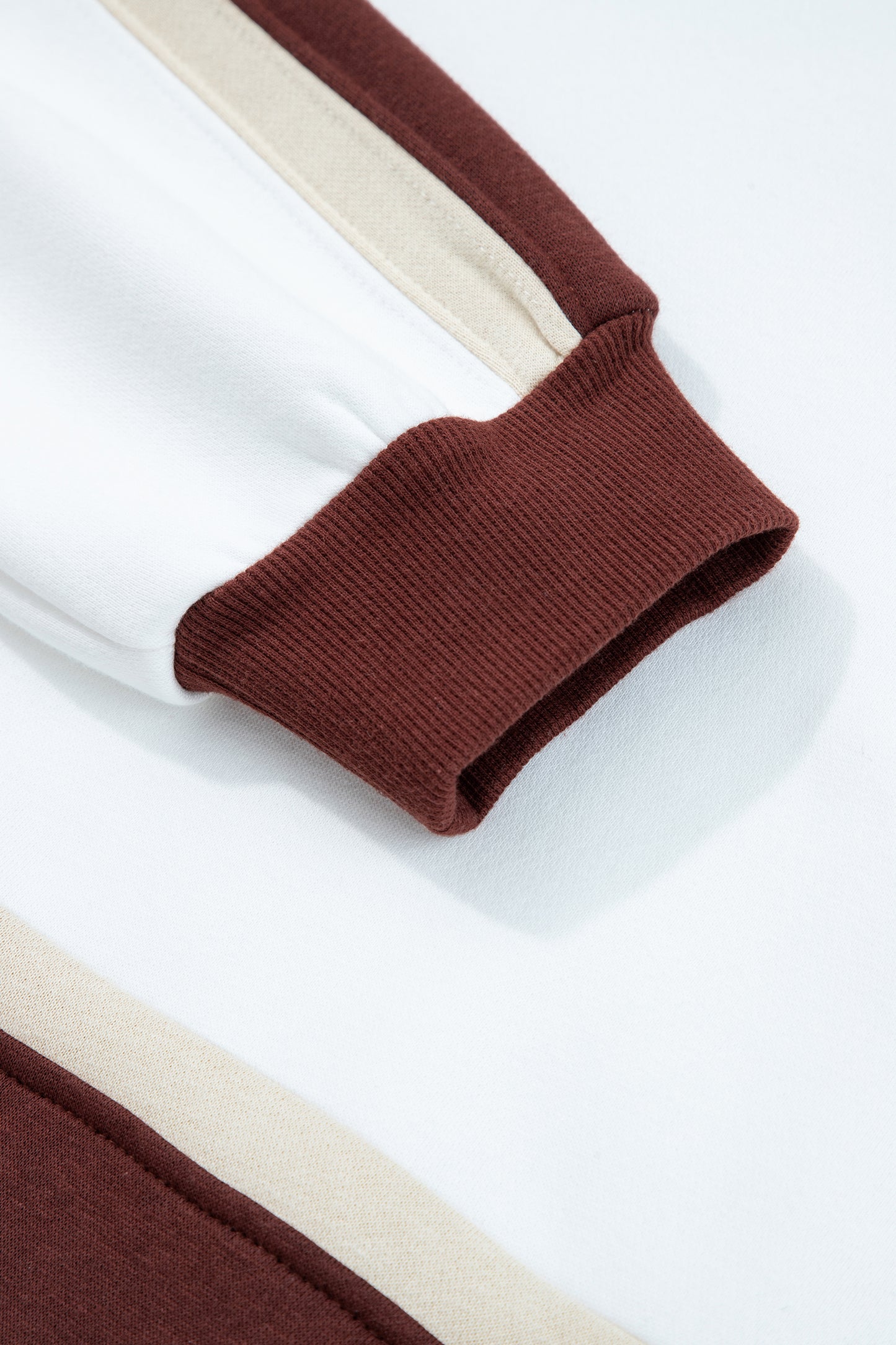 Coffee Color Block Patchwork Athleisure Hooded Sweatshirt