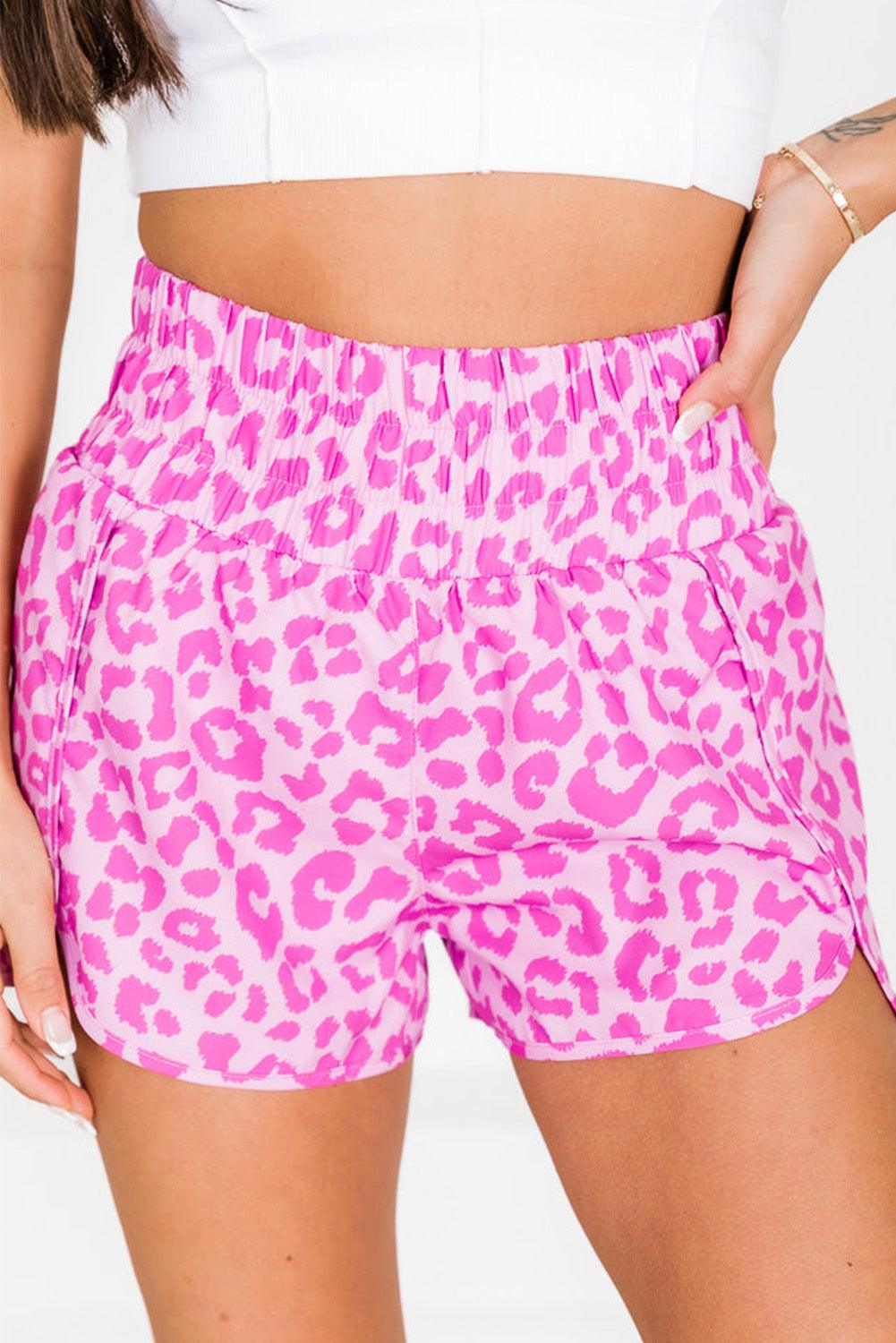 Pink Leopard High Waisted Athletic Shorts - L & M Kee, LLC