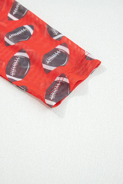 Brown Game Day Rugby Mesh Sheer Long Sleeve Top