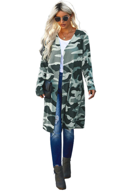 Green Camo Print Long Cardigan - L & M Kee, LLC