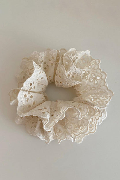 White Lace Crochet Tiered Large Hair Scrunchie - L & M Kee, LLC