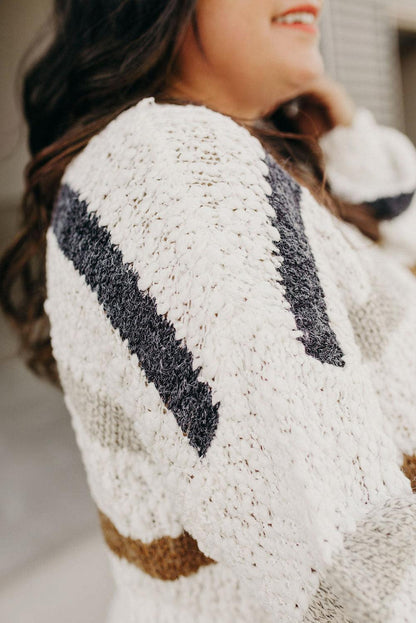 Striped Popcorn Knit Sweater - L & M Kee, LLC