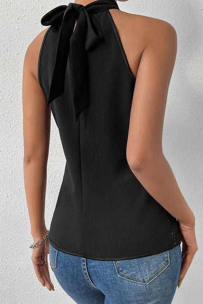 Black Keyhole Tie Back Sequined Tank Top - L & M Kee, LLC