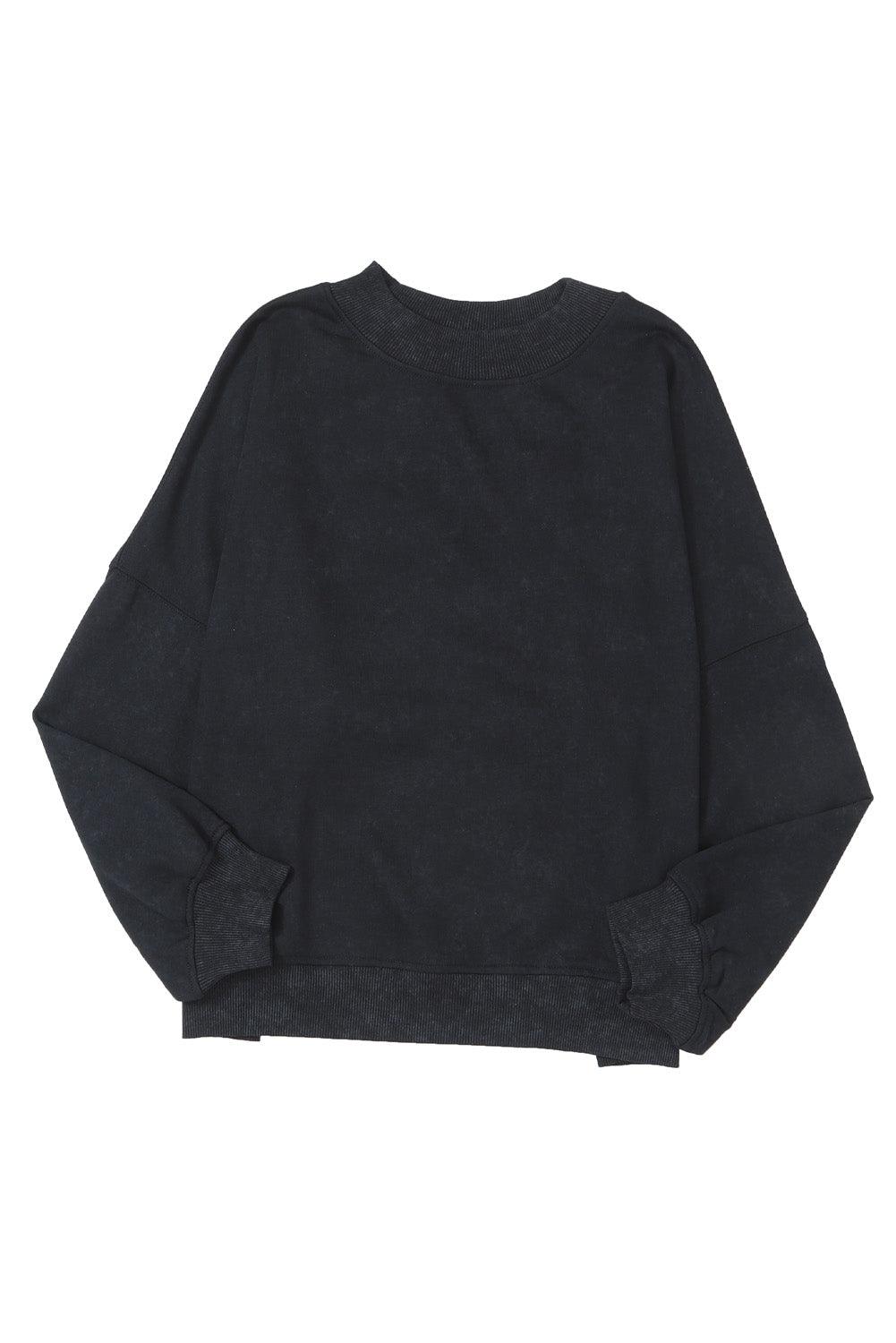 Black Drop Shoulder Crew Neck Pullover Sweatshirt - L & M Kee, LLC