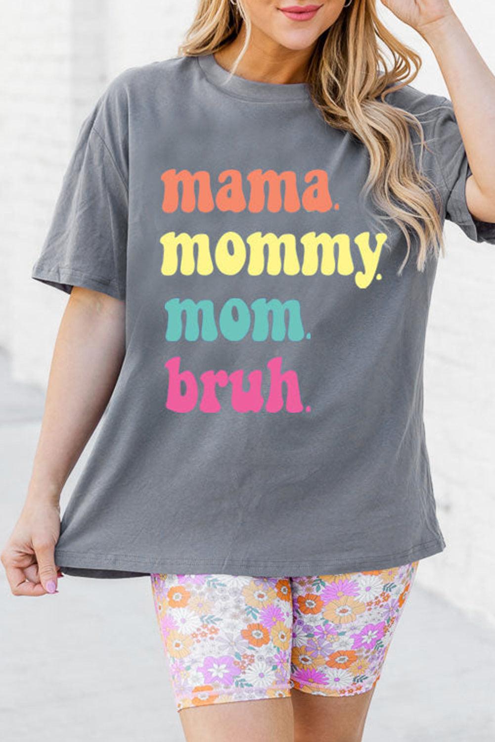 Gray mama mommy mom bruh Crew Neck Graphic Tee - L & M Kee, LLC