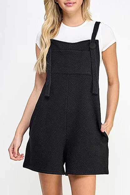 Black Adjustable Straps Textured Romper - L & M Kee, LLC