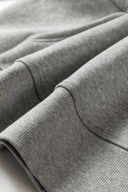 Gray Contrast Rope Drawstring Ruffle Trim Drop Shoulder Baggy Hoodie