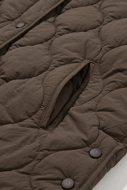 Dark Brown Snap Button Quilted Puffer Jacket