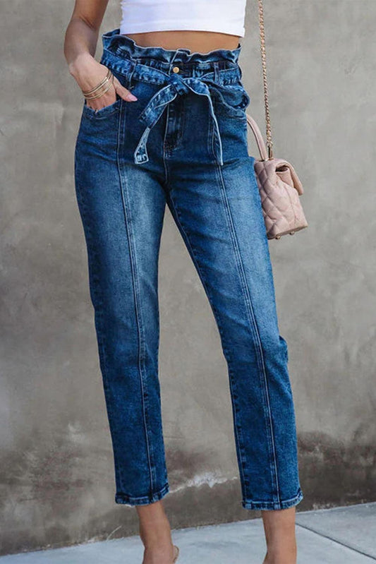 Seamed Stitching High Waist Knot Skinny Jeans - L & M Kee, LLC