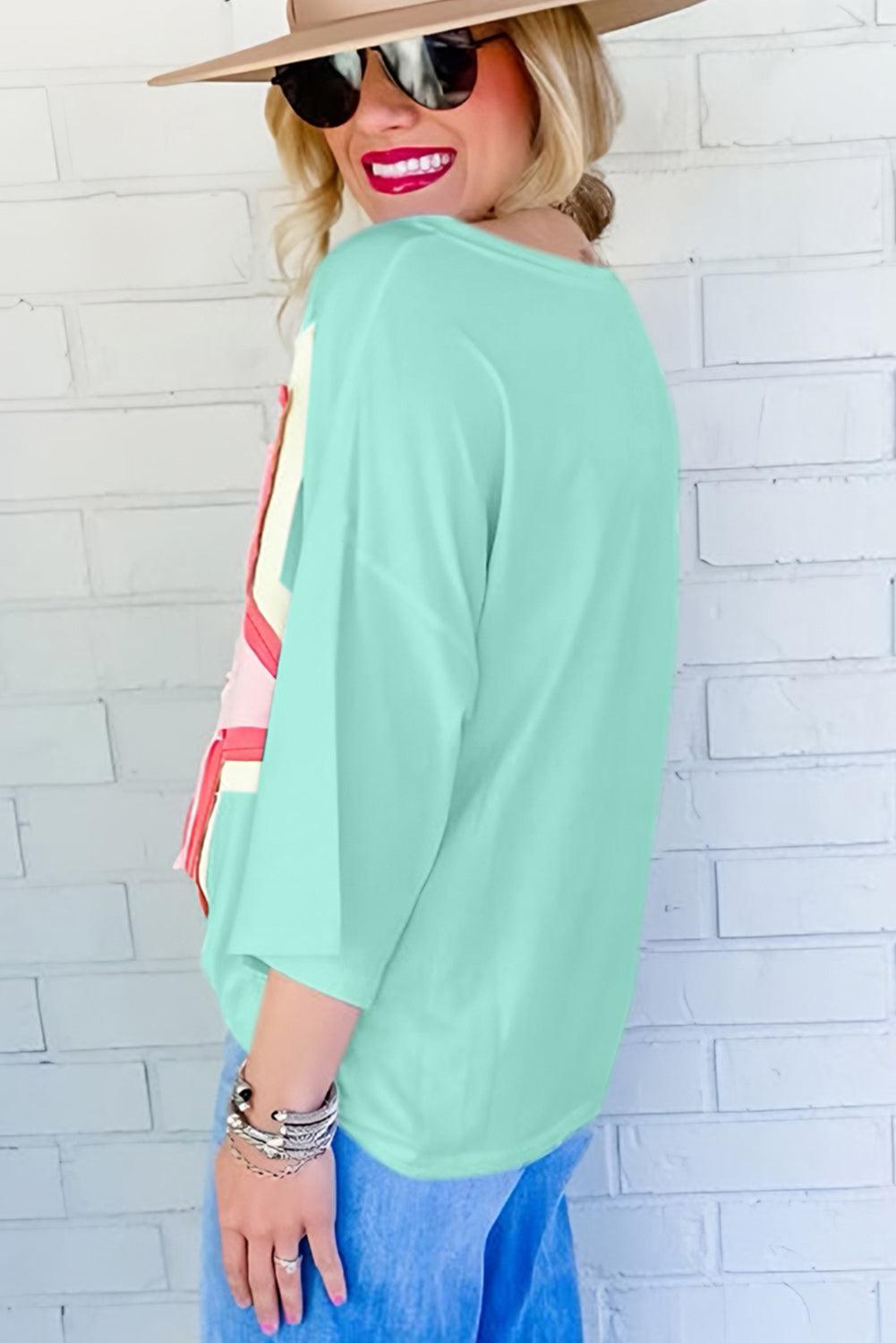 Moonlight Jade Colorblock Star Patch Plus Size Tunic - L & M Kee, LLC
