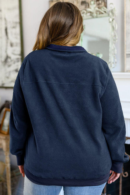 Blue Snap Buttons Pullover Plus Size Fleece Sweatshirt - L & M Kee, LLC