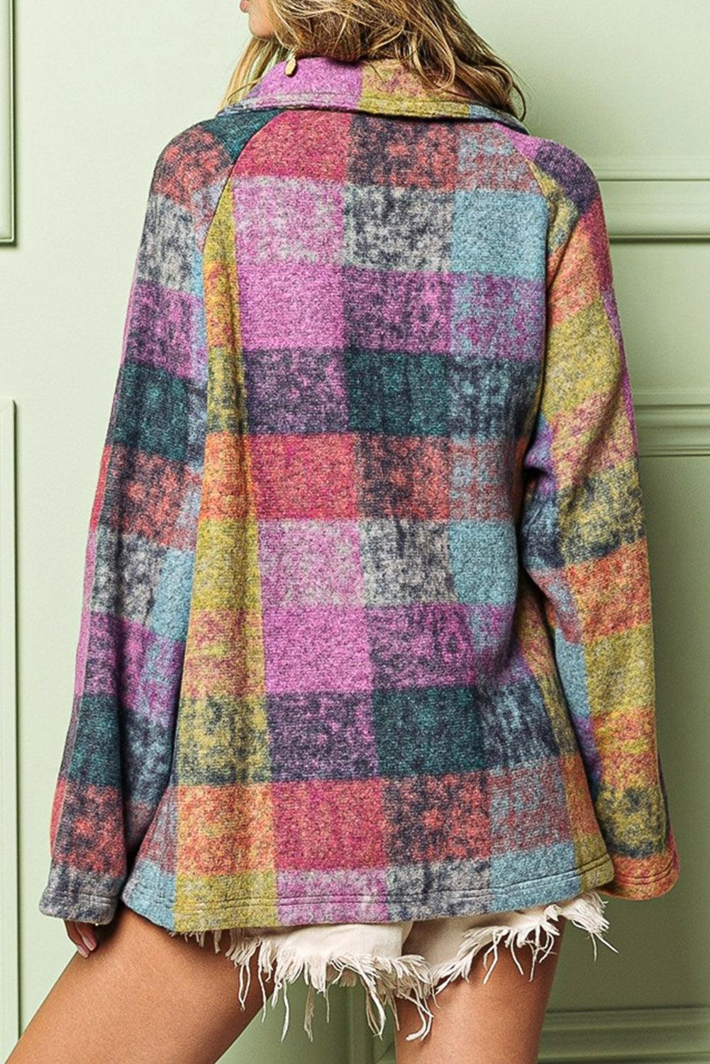 Multicolor Brushed Plaid Pocketed Oversize Shacket - L & M Kee, LLC