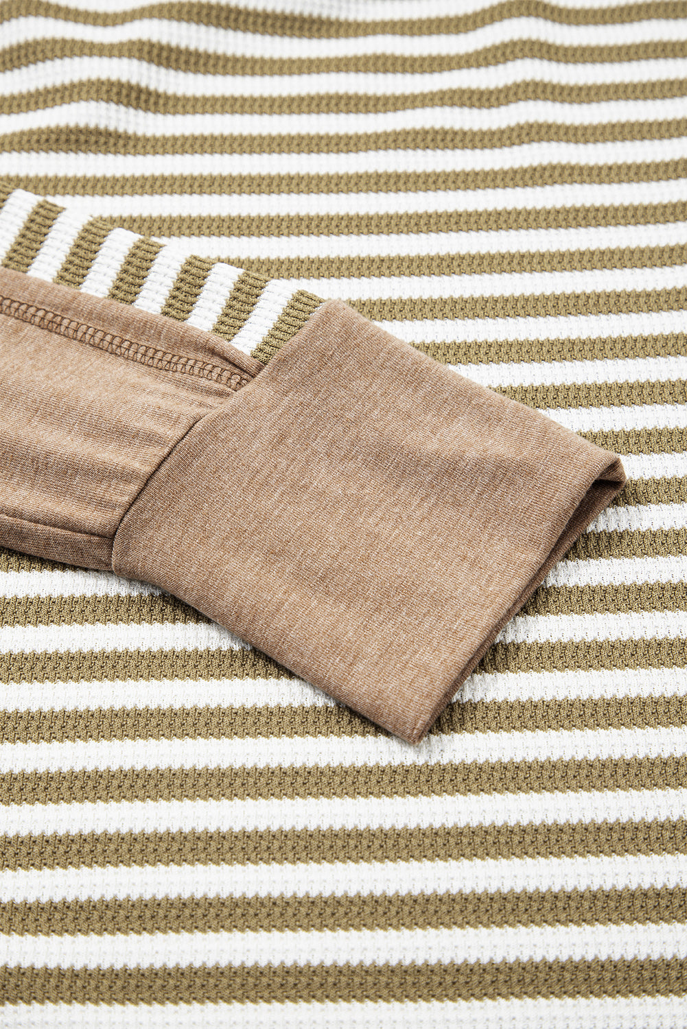 Khaki Stripe Thermal Knit Drop Shoulder Casual Top