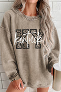 Khaki Kentucky KY Leopard Lettering Ribbed Baggy Sweatshirt