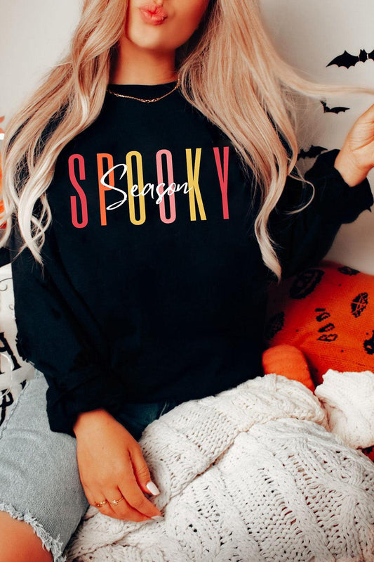 Black Spooky Season Halloween Fashion Graphic Sweatshirt - L & M Kee, LLC