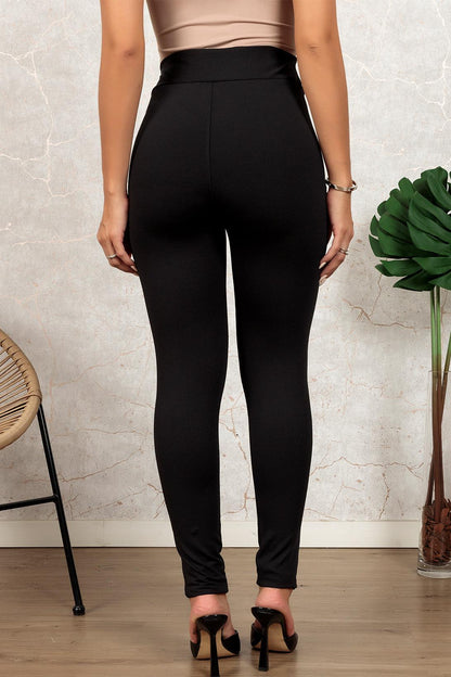 Black Leather Panel Patchwork High Waist Leggings - L & M Kee, LLC