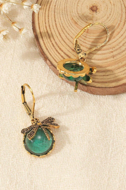 Grass Green Vintage Dragonfly Crystal Pendant Earrings - L & M Kee, LLC