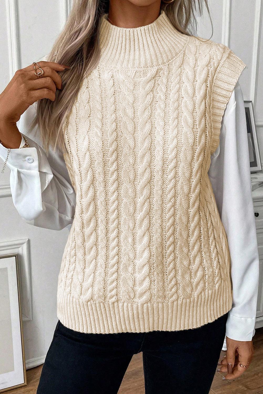 Black Cable Knit High Neck Sweater Vest - L & M Kee, LLC