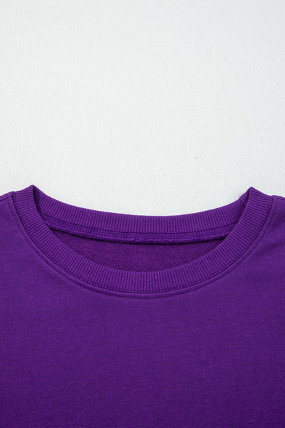 Tillandsia Purple Varsity Stripe Detail Drop Shoulder Pullover Mini Skirt Set