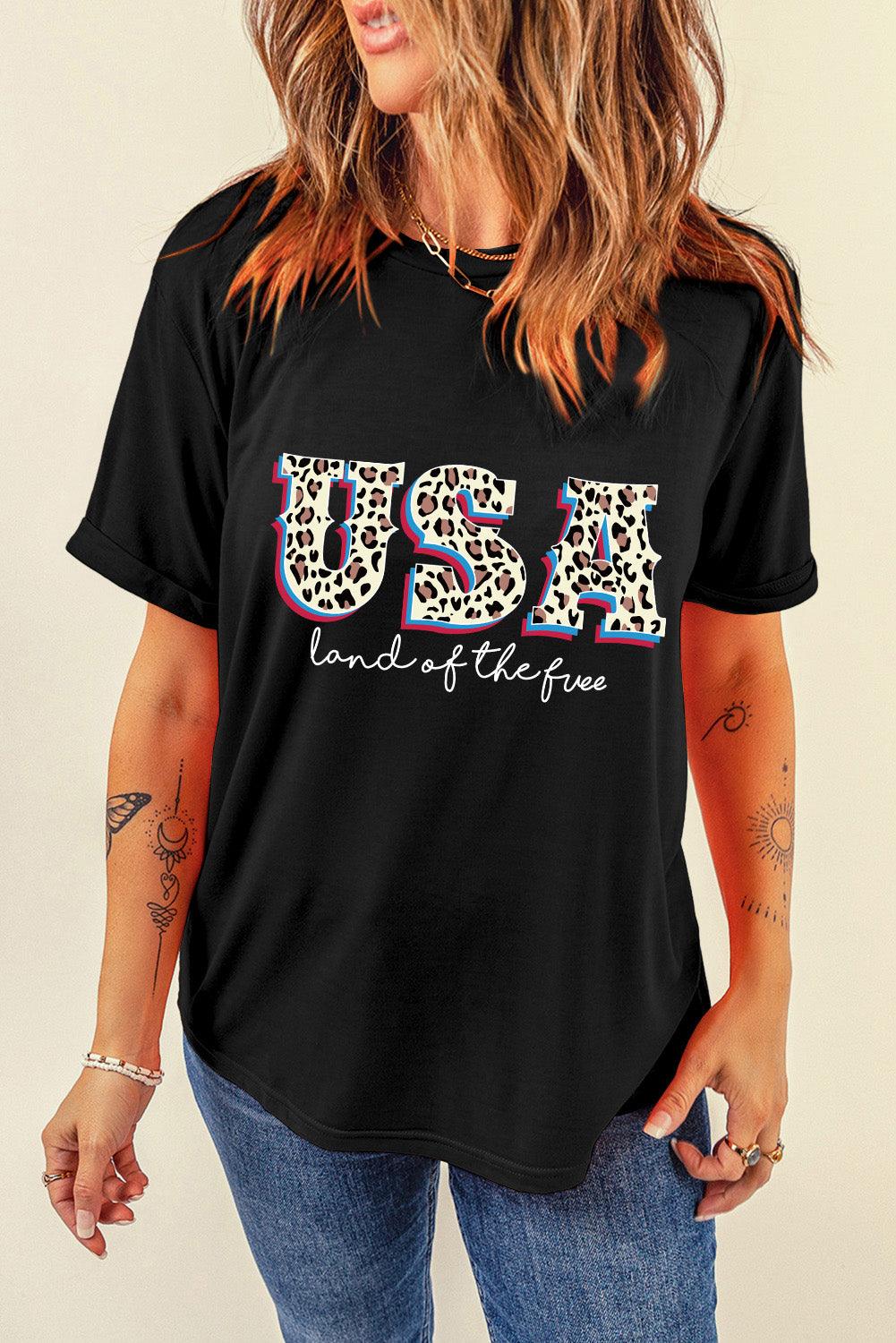 Black Leopard UAS land of the free Graphic T Shirt - L & M Kee, LLC