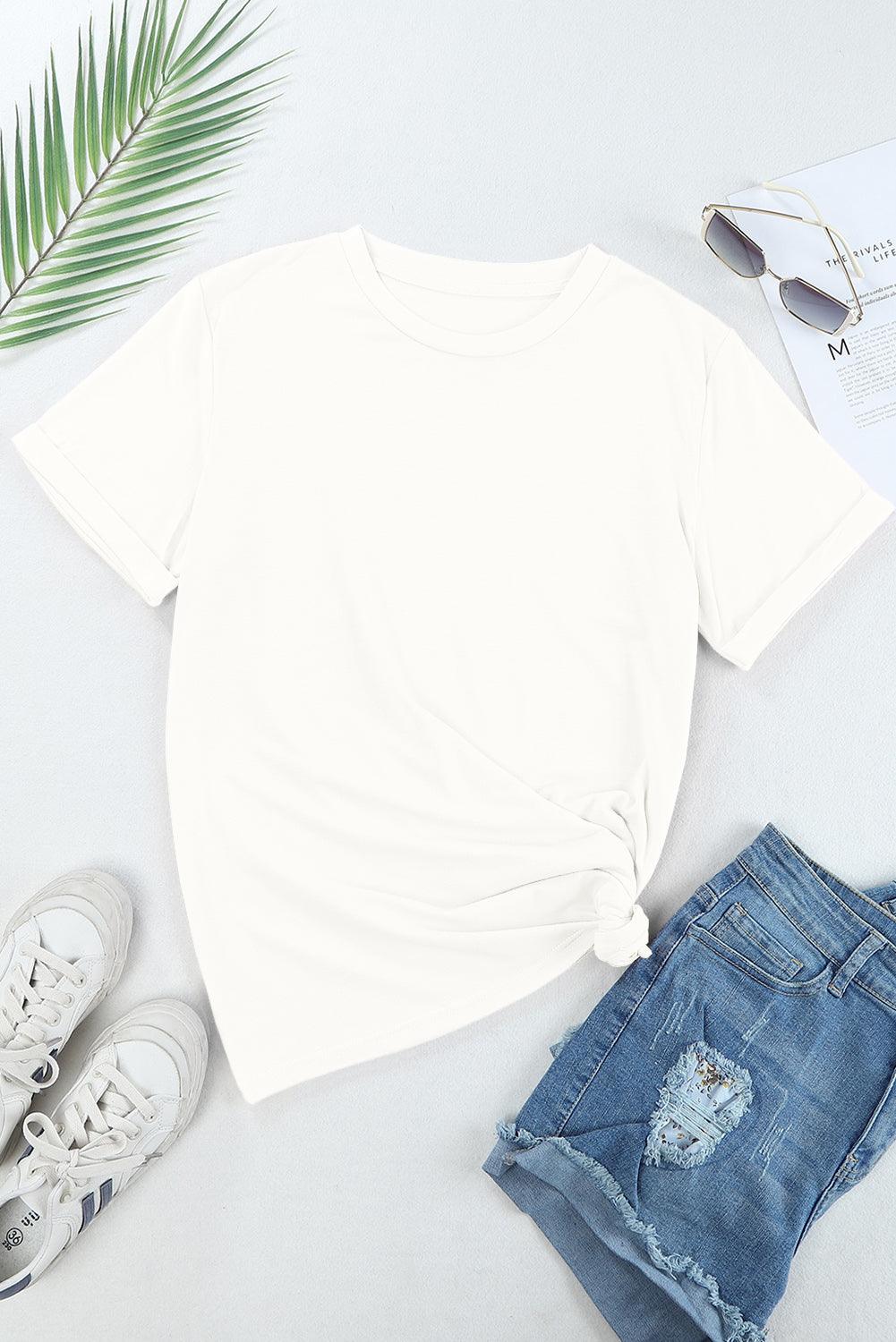 White Casual Plain Crew Neck Tee - L & M Kee, LLC