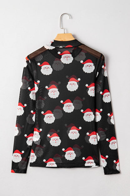 Black Christmas Fashion Print Slim Fit Long Sleeve Top