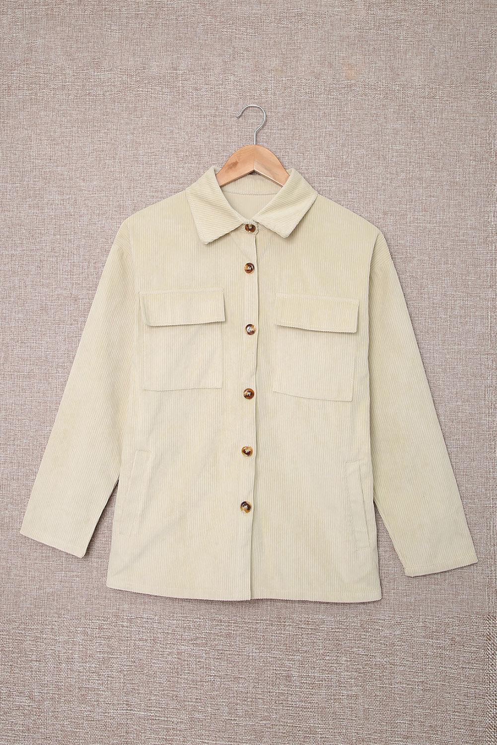 Blank Apparel - Beige Pocketed Button Ribbed Textured Shacket