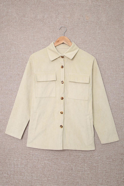 Blank Apparel - Beige Pocketed Button Ribbed Textured Shacket - L & M Kee, LLC