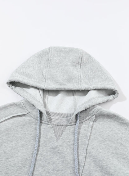 Gray Active Patchwork Detail Warm Winter Hoodie - L & M Kee, LLC