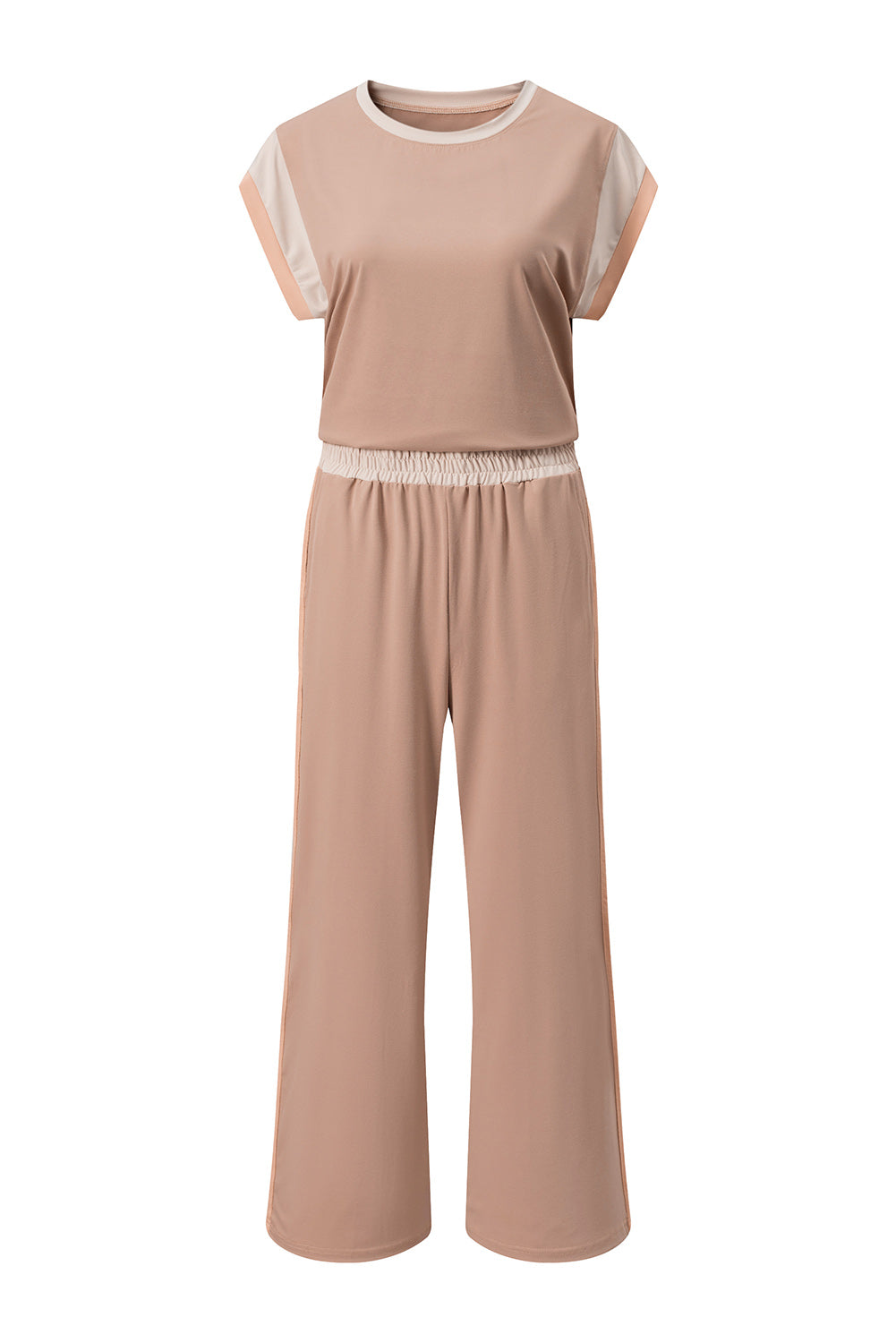 Navy Blue Color Block Detail Casual Two-piece Set