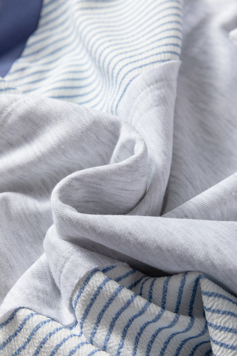 Light Grey Oversized Striped Colorblock Dolman Sleeve Collared Casual Top