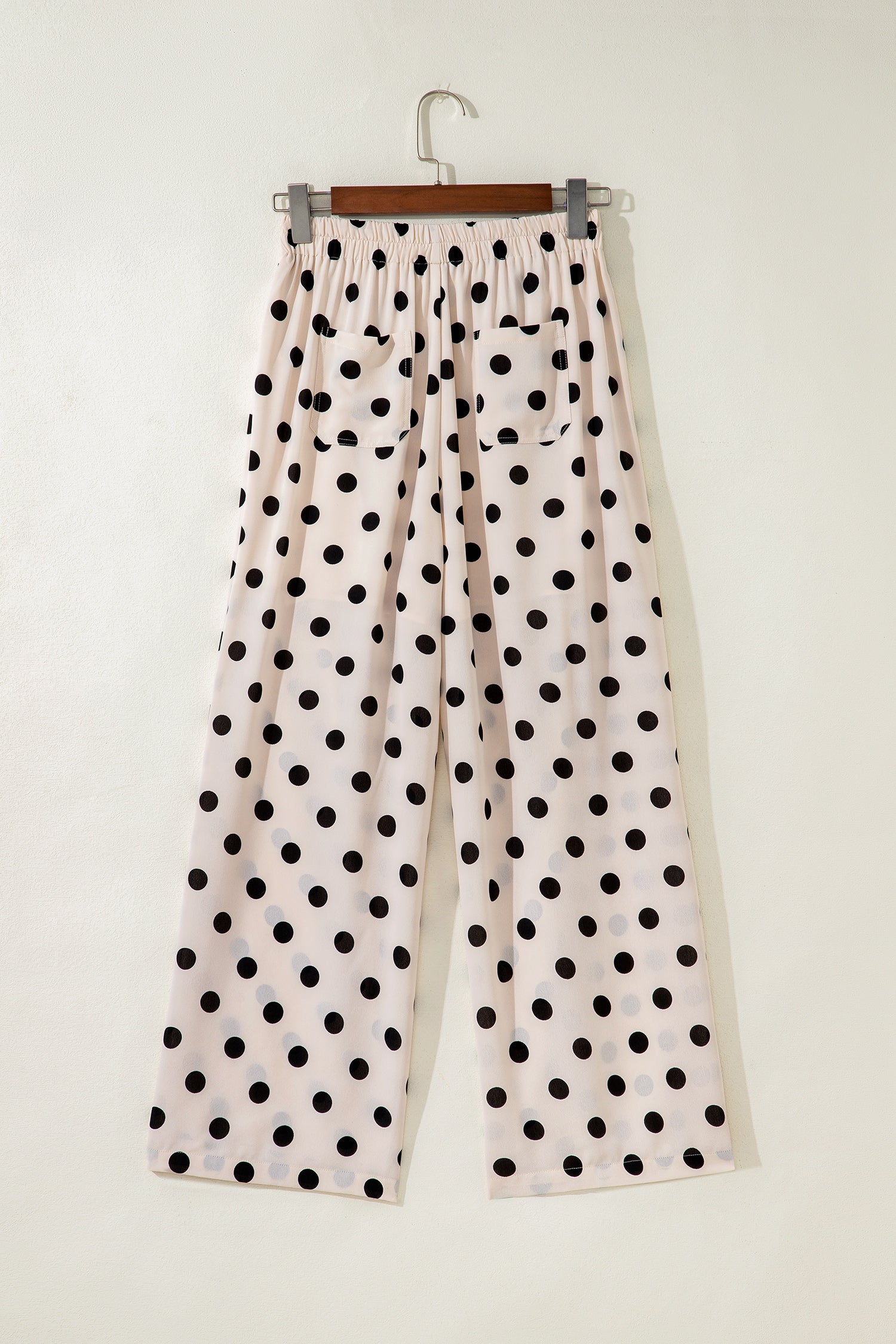White Polka Dot Print Patched Pocket Loose Pants