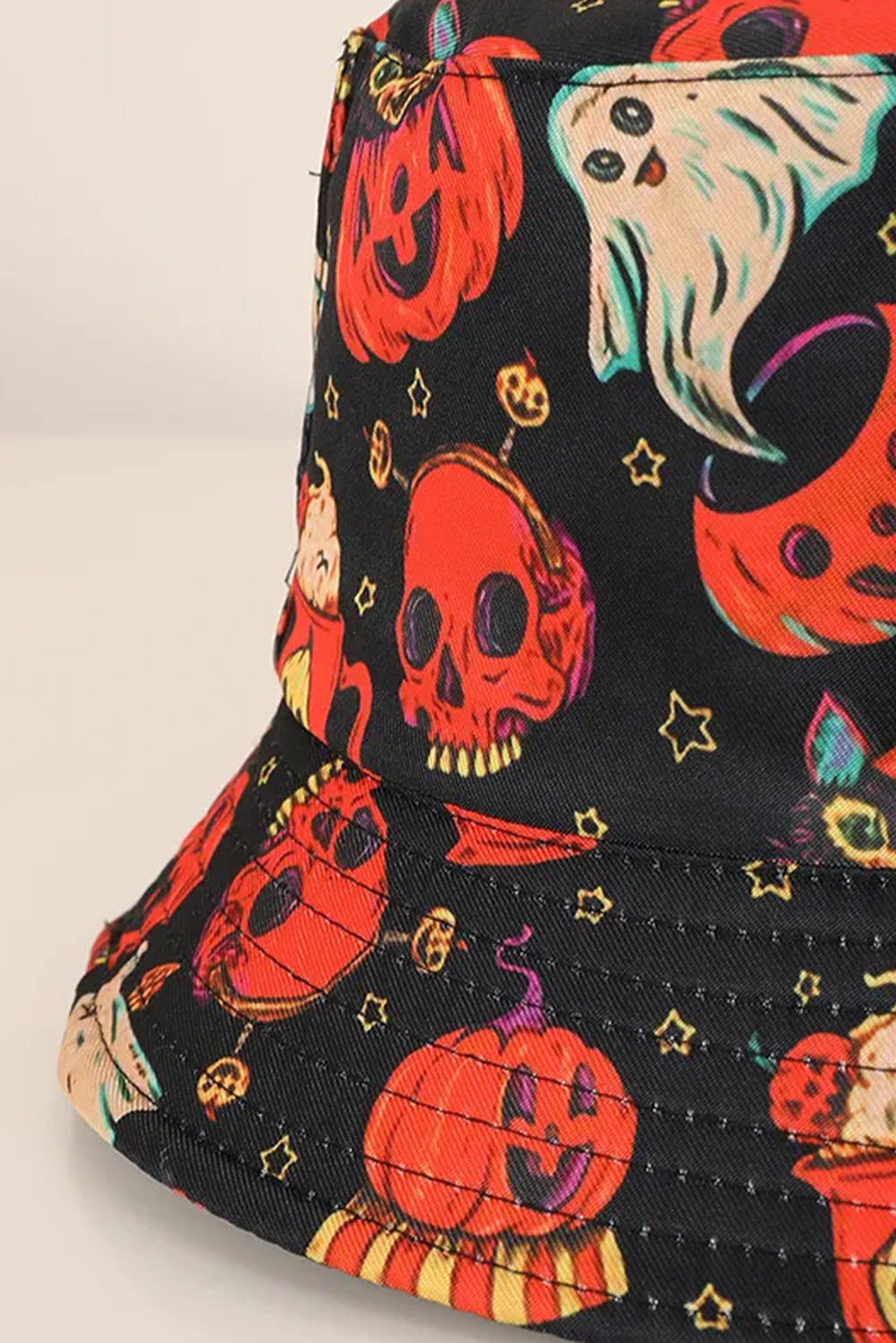 Orange Halloween Pumpkin Ghost Print Bucket Hat