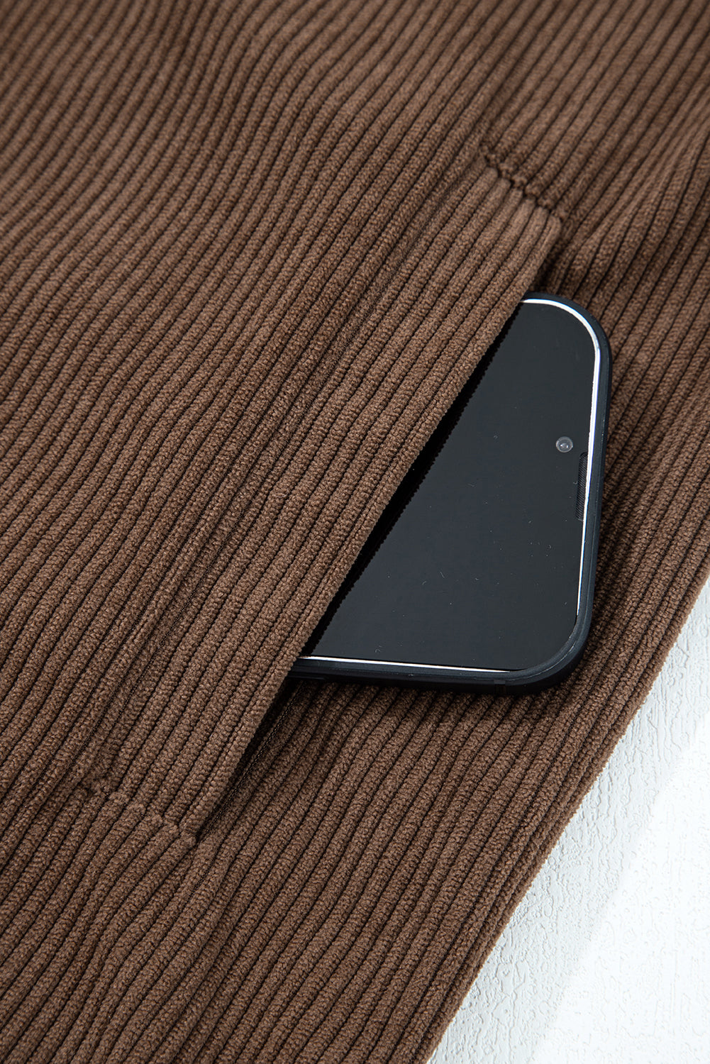 Dark Khaki Button Zip Up Lapel Collar Corduroy Jacket