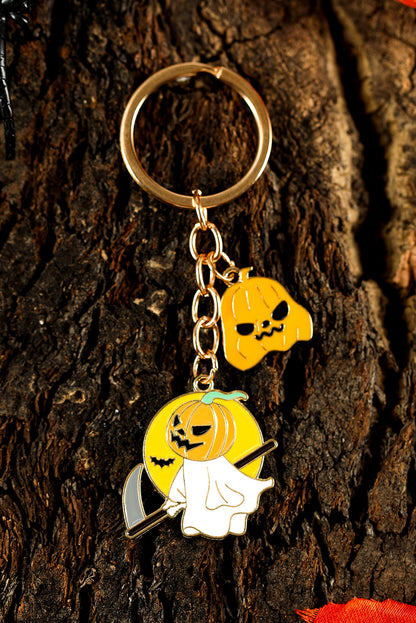 Yellow Pumpkin Ghost Pendant Halloween Keychain