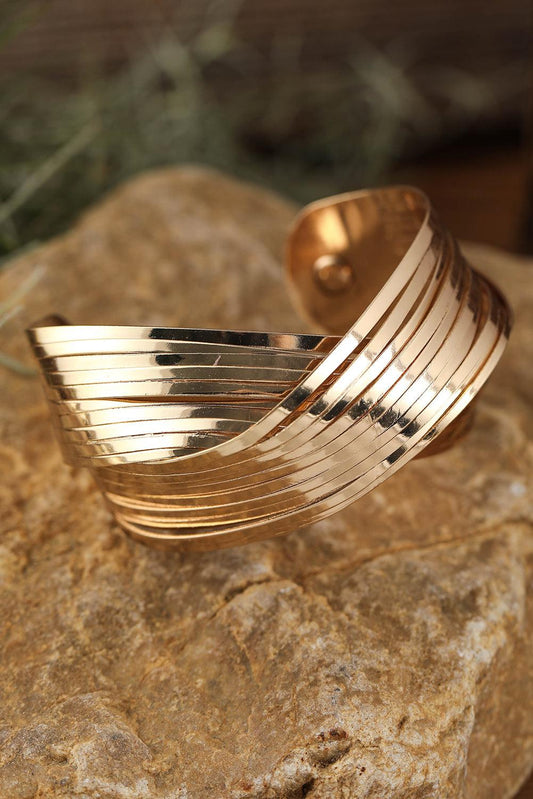 Gold Textured Crossover Metal Cuff Bracelet - L & M Kee, LLC