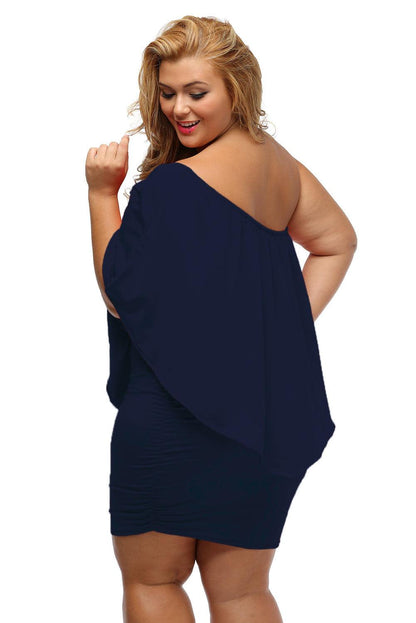 Multiple Dressing Layered Dark Blue Mini Poncho Dress - L & M Kee, LLC