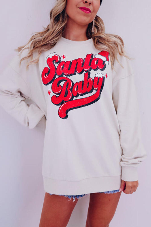 White Santa Baby Graphic Pullover Sweatshirt - L & M Kee, LLC