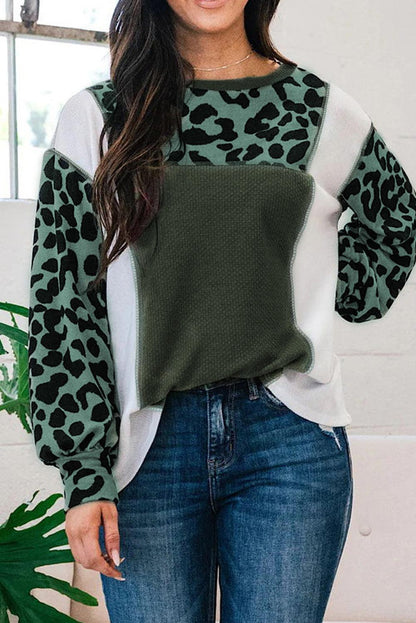 White Leopard Colorblock Patchwork Knit Top - L & M Kee, LLC