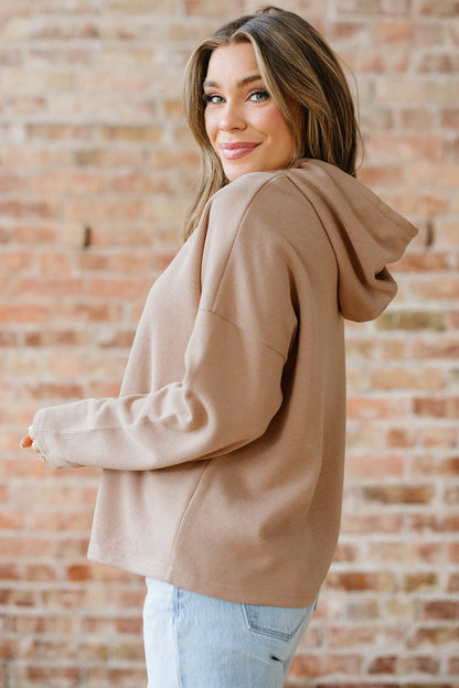 Parchment Thermal Textured Leopard Drawstring Baggy Hoodie