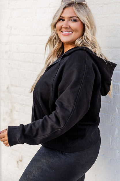 Black Half Zipper Kangaroo Pocket Plus Size Hoodie - L & M Kee, LLC