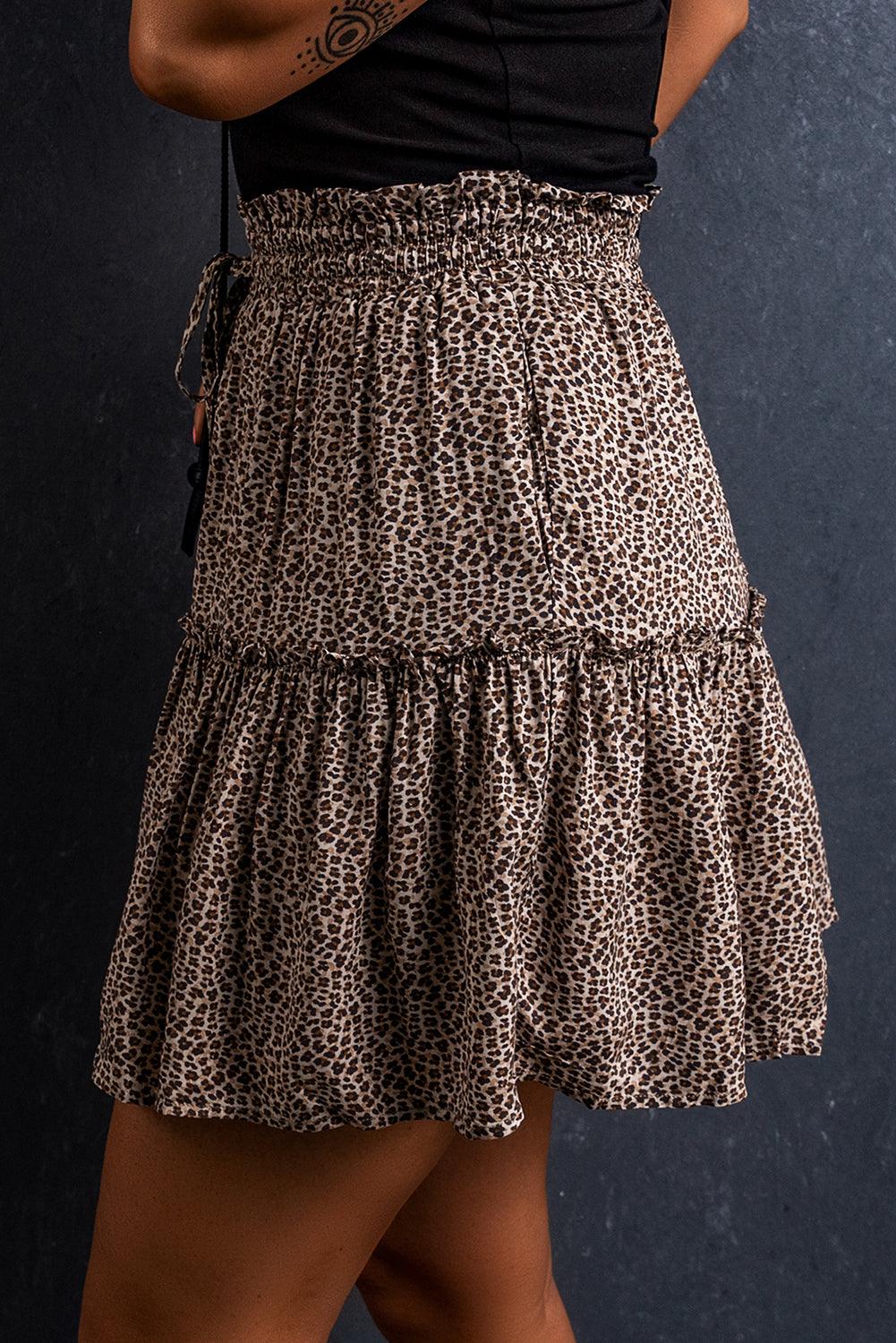 Leopard Drawstring Frilly Short Skirt - L & M Kee, LLC