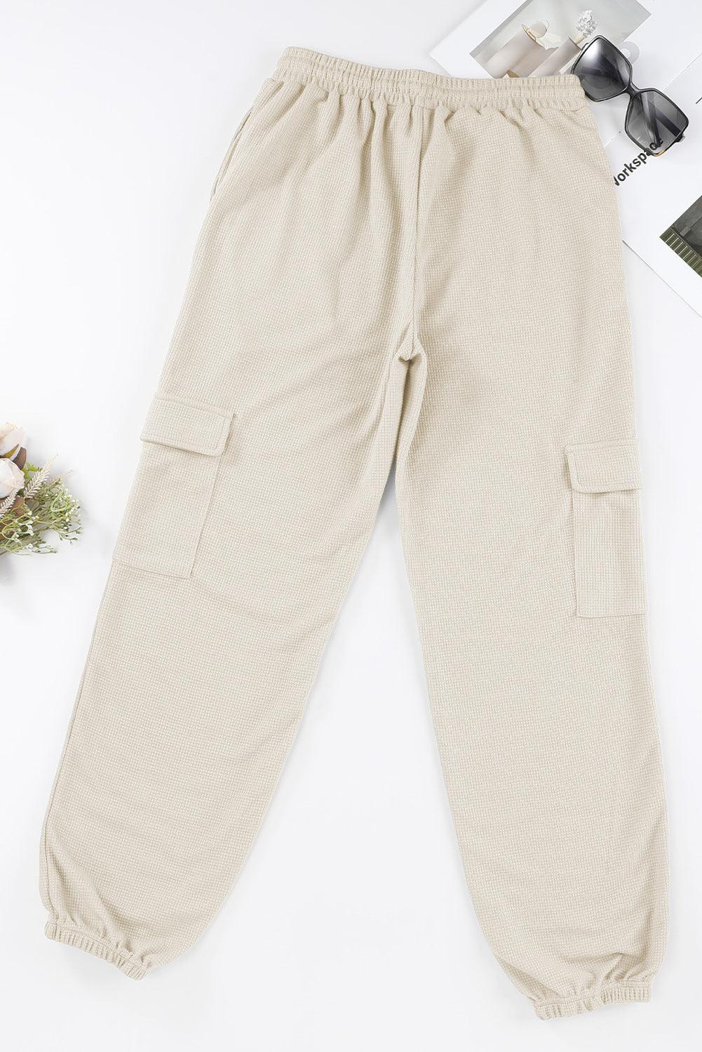 Black Waffle Texture Cargo Pocket Jogger Pants - L & M Kee, LLC