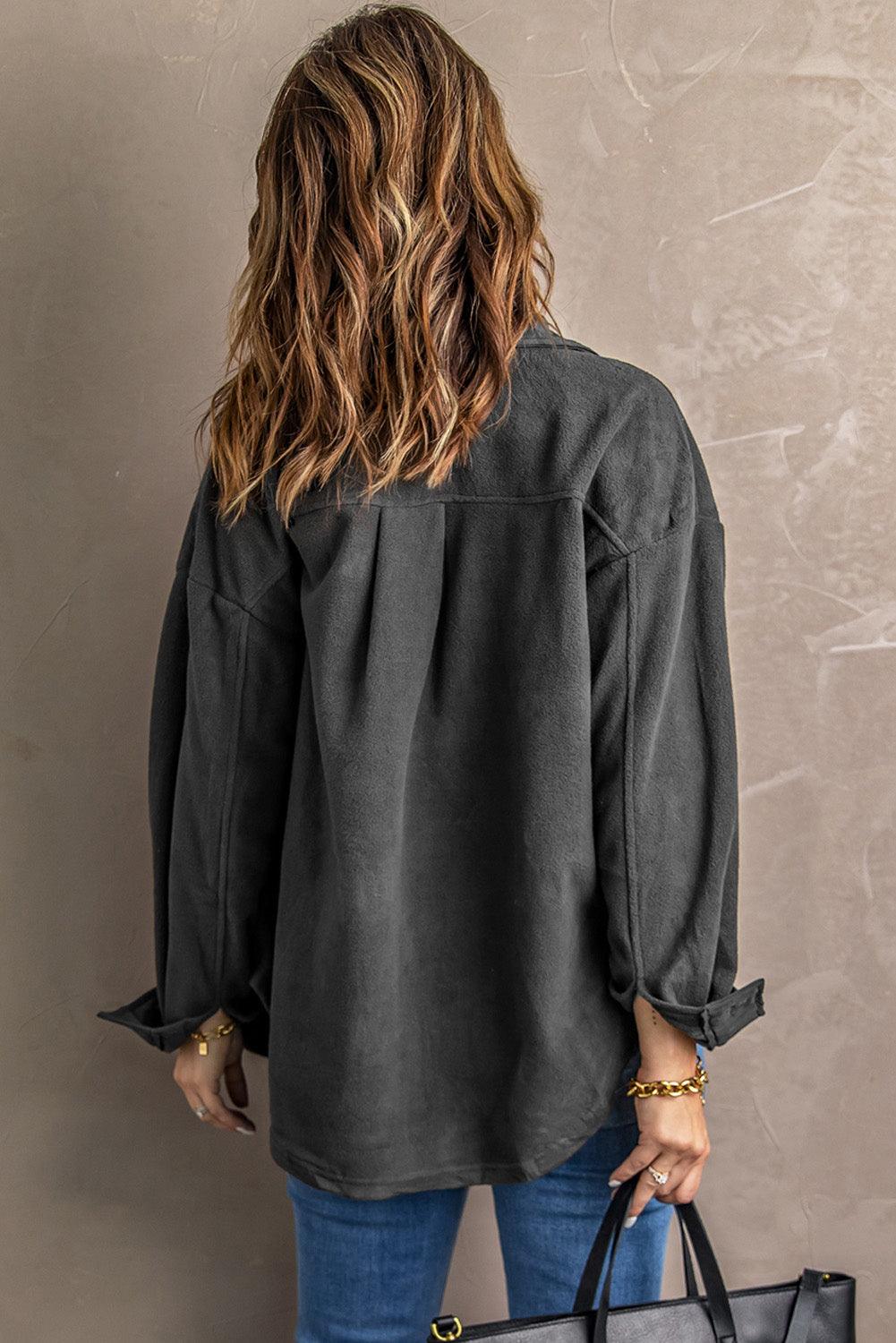 Turn Down Collar Buttoned Shirt Jacket - L & M Kee, LLC