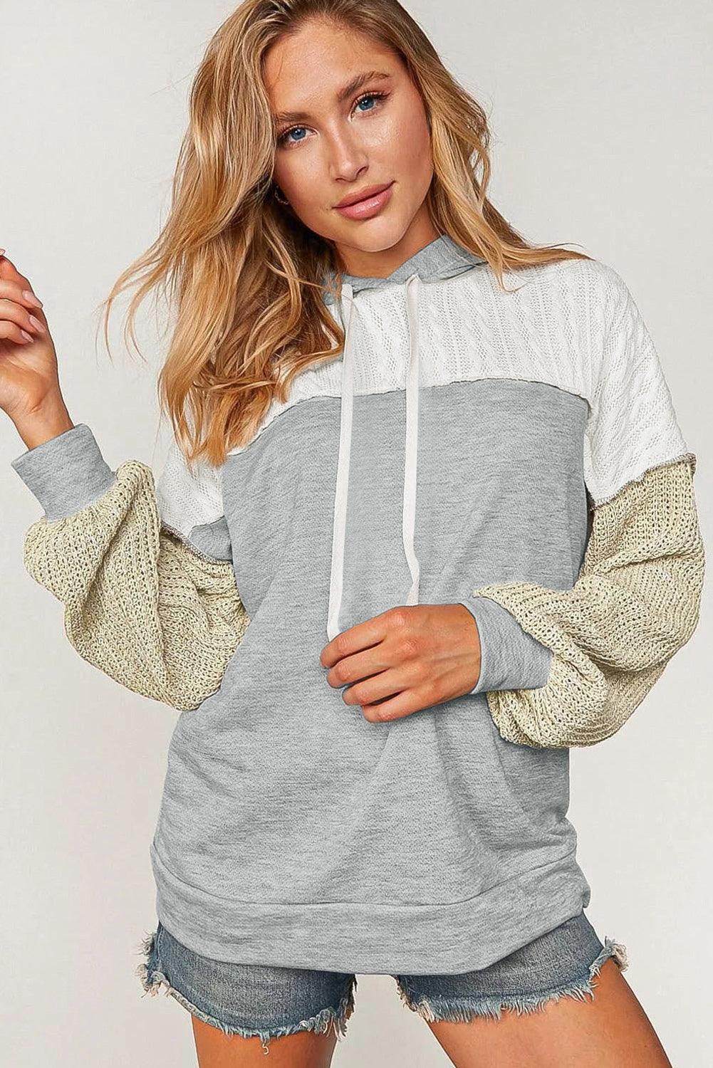 Gray Colorblock Patchwork Pullover Hoodie - L & M Kee, LLC