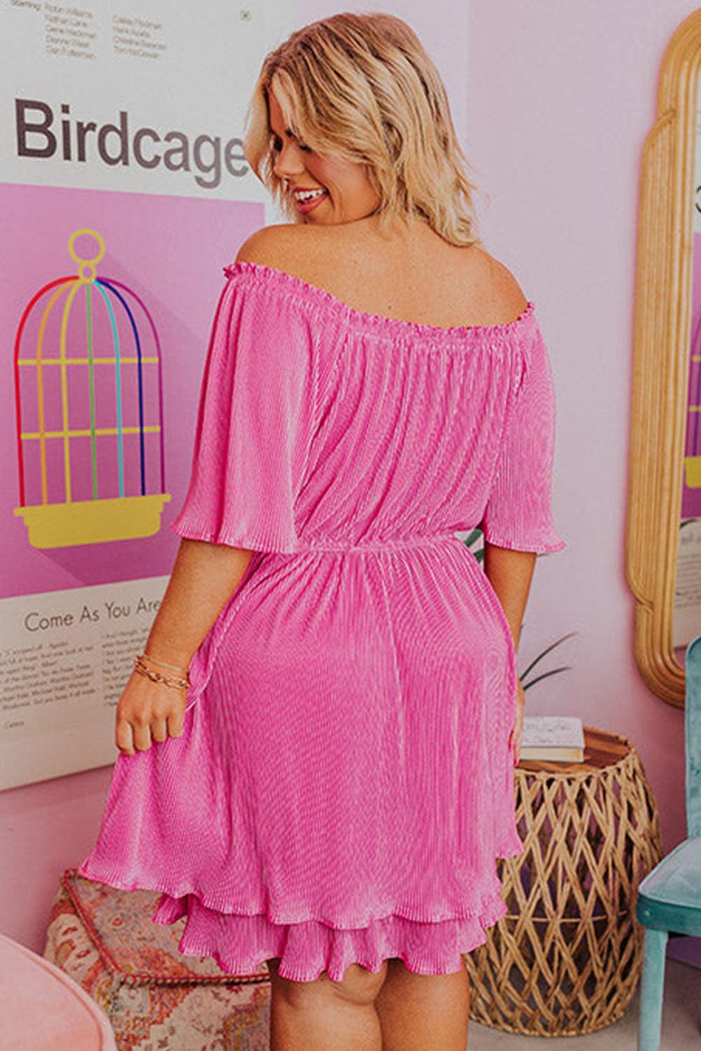 Ruffled Off Shoulder High Waist Plus Size Mini Dress - L & M Kee, LLC