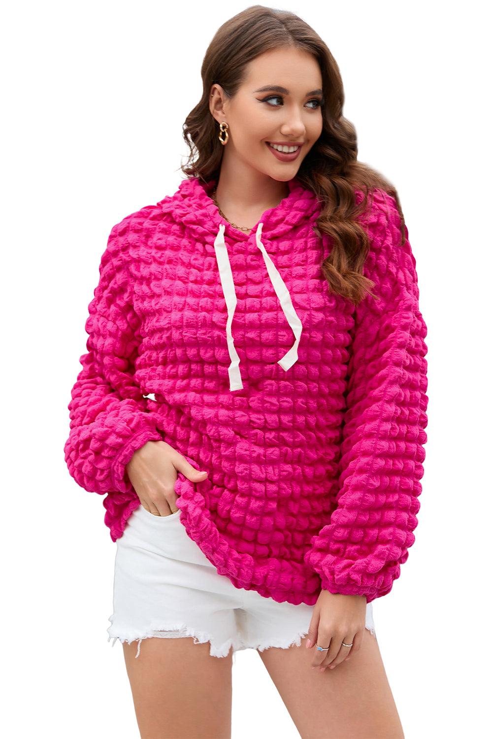 Rose Bubble Textured Waffle Hoodie - L & M Kee, LLC