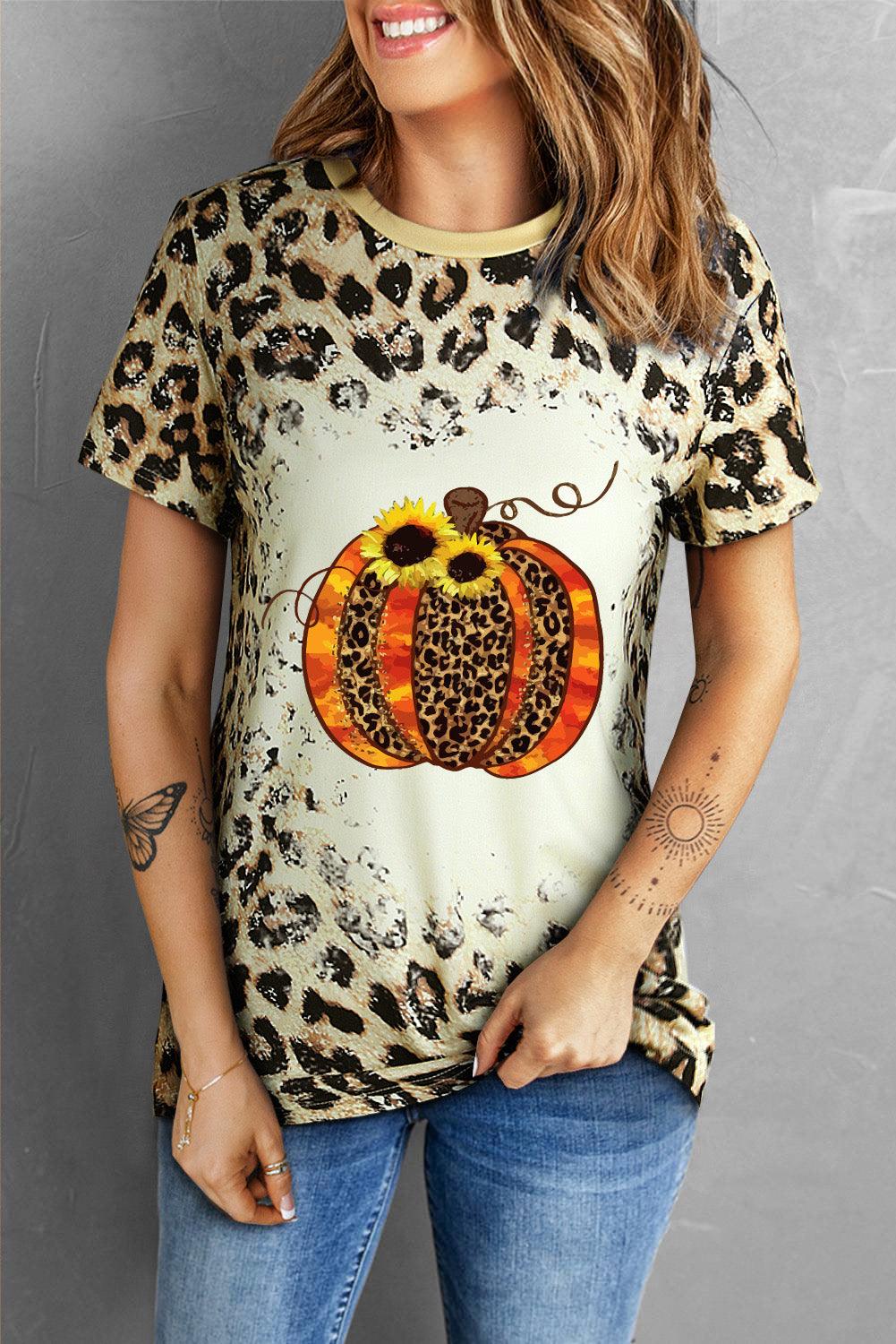 Tie-Dye Pumpkin Graphic Crew Neck T-shirt - L & M Kee, LLC