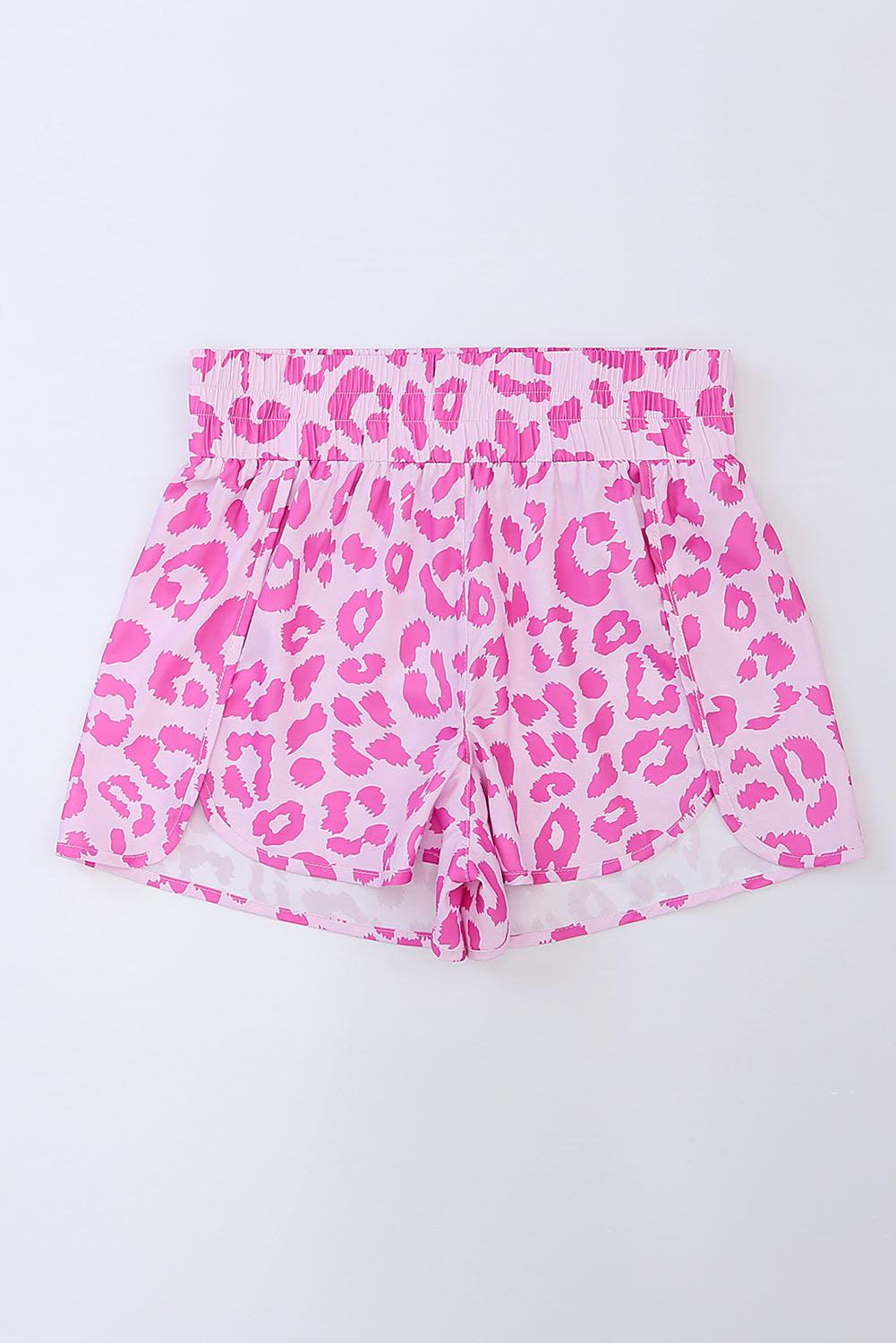 Pink Leopard High Waisted Athletic Shorts - L & M Kee, LLC